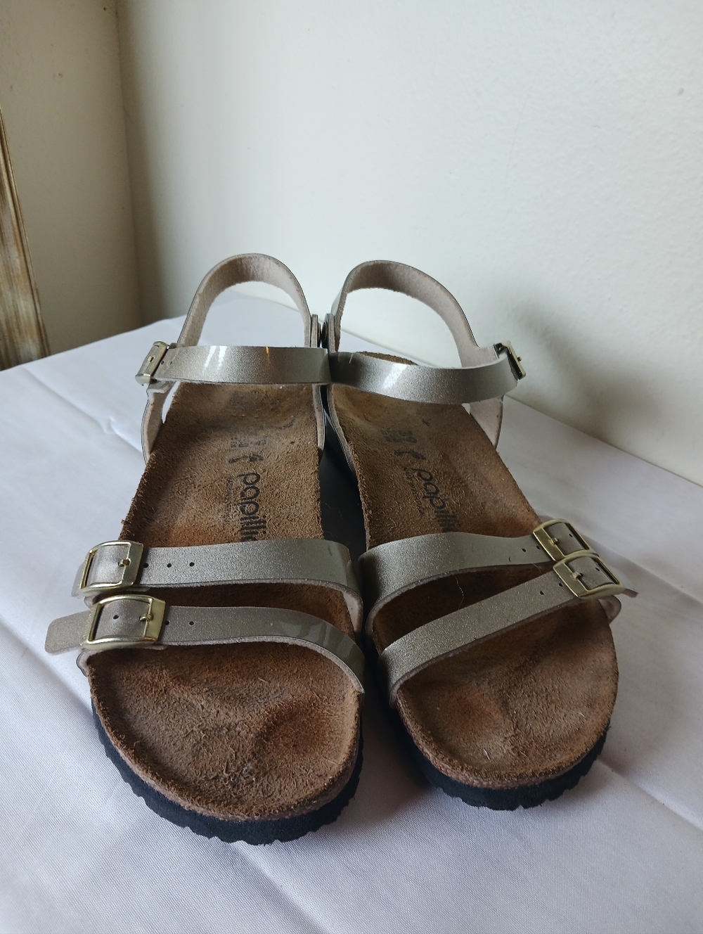 Birkenstock Metallic Silver Strappy Cork Footbed Sandals